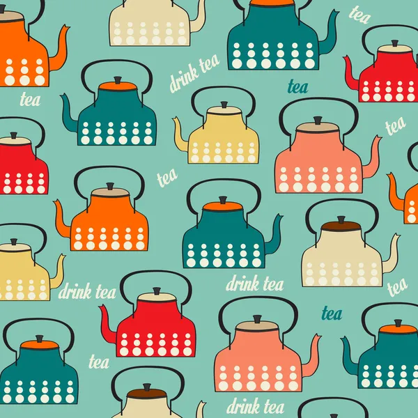 Seamless pattern with vintage Kettles — Stock Vector