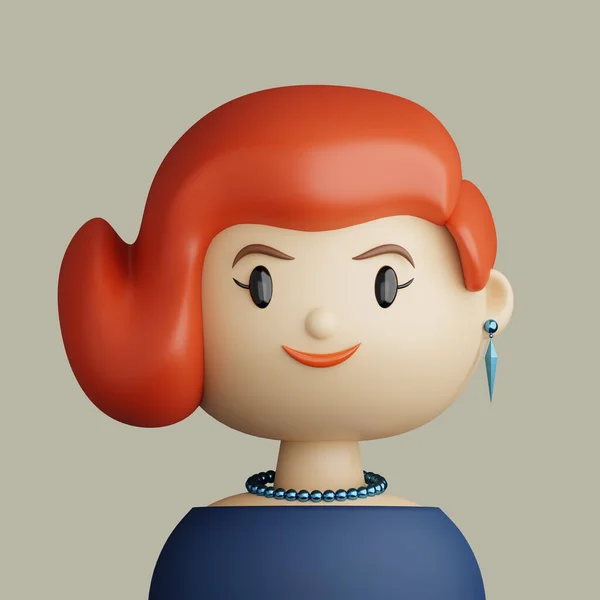 Ілюстрація Усміхненої Молодої Жінки Червоним Волоссям Мультфільм Крупним Планом Портрет — стокове фото