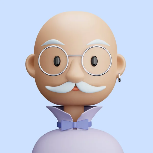 Illustration Cartoon Avatar Stylish Old Man Mustache Cartoon Close Portrait — Stock Photo, Image