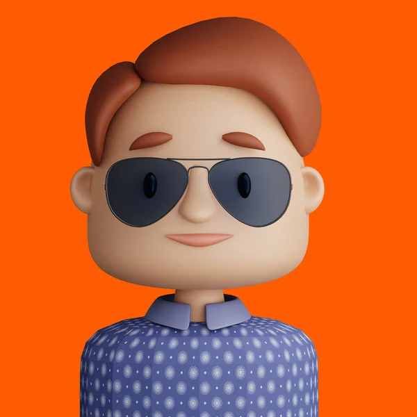 Illustration Smiling Man Cartoon Close Portrait Smiling Man Sunglasses Orange — Stock Photo, Image