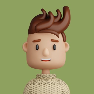 3D illustration of smiling  man. Cartoon close up portrait of smiling  young man  on a green background. 3D Avatar for ui ux.