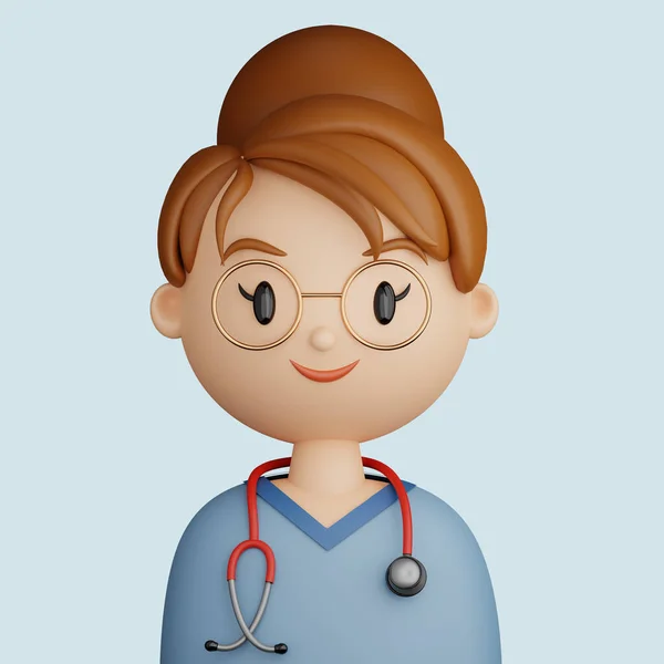 Illustration Pretty Woman Doctor Cartoon Close Portrait Smiling Woman Doctor — ストック写真