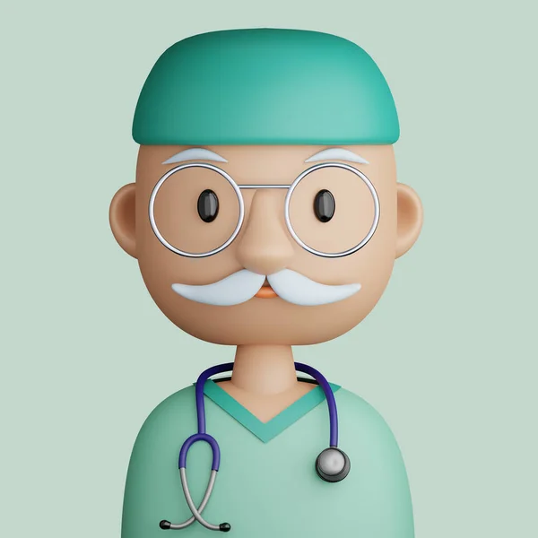 Illustration Doctor Man Cartoon Close Portrait Smiling Mature Doctor Man — Stok fotoğraf