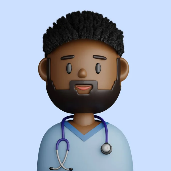 Illustration Médecin Barbu Souriant Dessin Animé Portrait Rapproché Médecin Noir — Photo