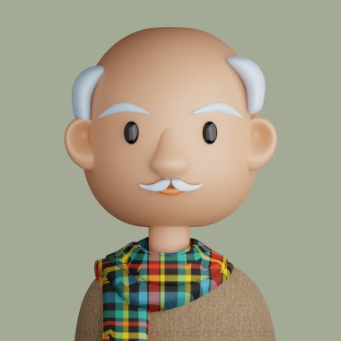 3D illustration of smiling mature man. Cartoon close up portrait of smiling  senior man  on a green background. 3D Avatar for ui 