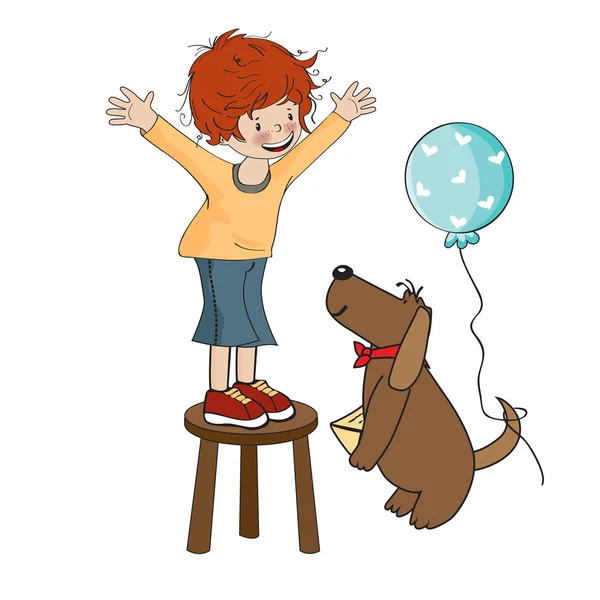 Drole Garcon Fete Son Anniversaire Avec Chien Illustration Jouer Stock Photo Drole Garcon Fete Son Anniversaire Avec Chien Illustration Jouer Stock Photo