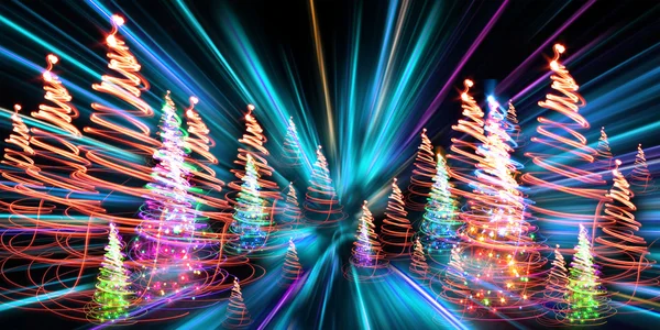 색상 빛에서 크리스마스 숲 — 스톡 사진