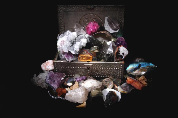 Minerals and gems in the steel box — Stock Photo, Image