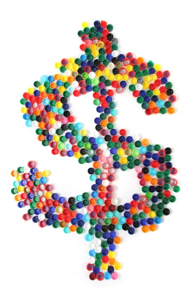 Dollar sign from plastic caps — Stock Photo, Image