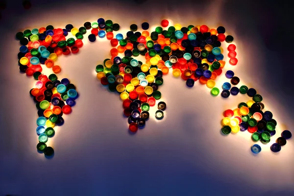Mapa do mundo das tampas de plástico — Fotografia de Stock