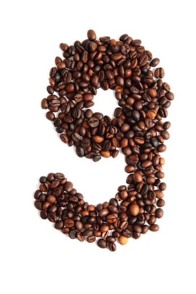 9 - sayı kahve çekirdekleri — Stok fotoğraf
