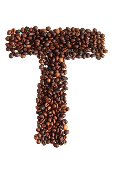 T - Alphabet aus Kaffeebohnen — Stockfoto