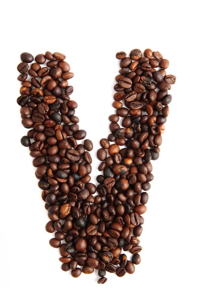 V - alfabet från kaffebönor — Stockfoto