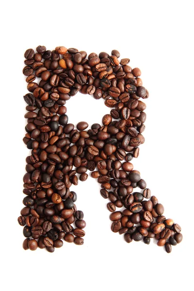 R-コーヒー豆からアルファベット — ストック写真