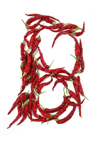 B - alphabet sign from hot chili — Stock Photo, Image