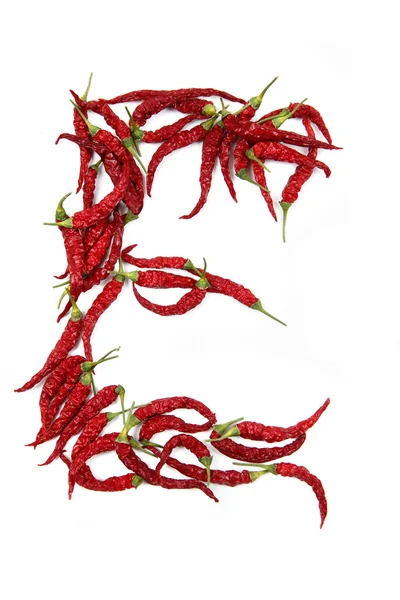 E - alphabet sign from hot chili — Stock Photo, Image