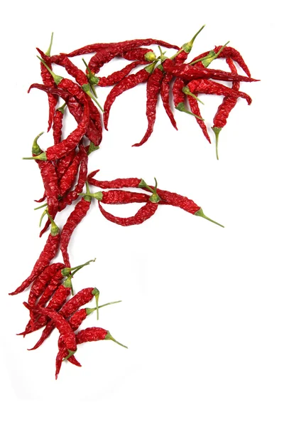 F - znak alfabet z hot chili — Zdjęcie stockowe