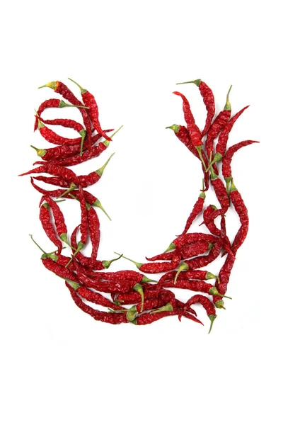 U - alphabet sign from hot chili — Stock Photo, Image