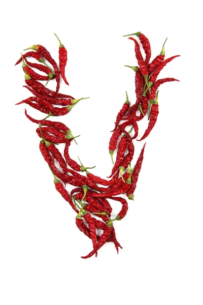 V - alphabet sign from hot chili — Stock Photo, Image