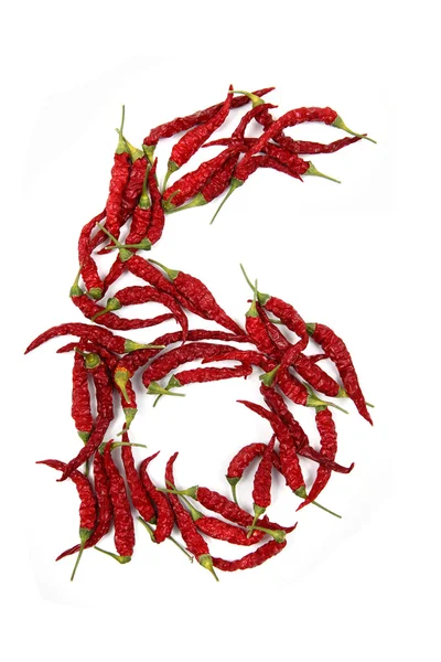 6 - number from red chili — Stock Photo, Image