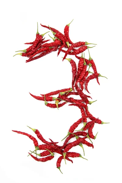 3 - numero dal peperoncino rosso — Foto Stock