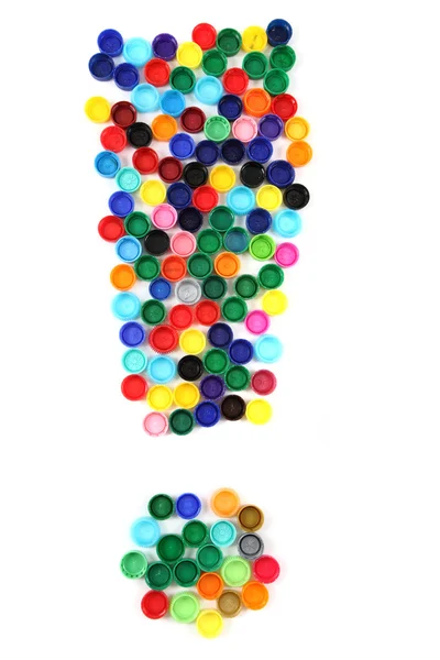 Exclamation sign from the plastic caps — Stock Photo, Image