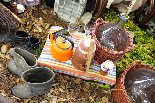 Trevlig picknick (tea party) i vingård — Stockfoto