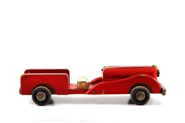 Old red wooden car toy — Stock Photo, Image