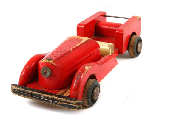 Vecchio giocattolo di legno rosso auto — Foto Stock