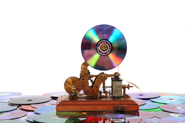 Old telegraph with CD or DVD — Stock Photo, Image