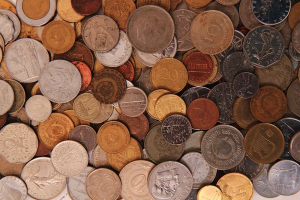 Europe and world coins background — Stock Photo, Image
