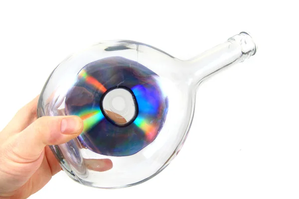 CD o DVD en la botella de vidrio —  Fotos de Stock