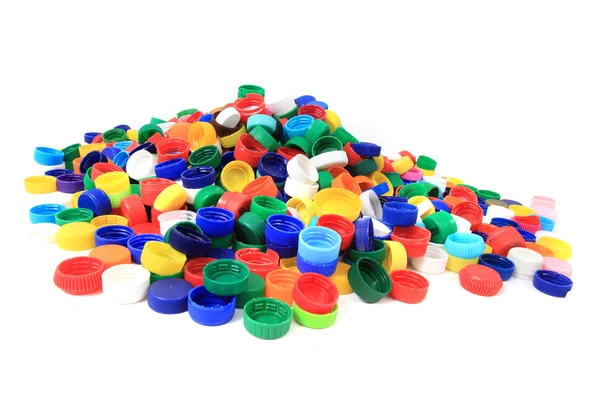 Color plastic caps from pet bottles — Stock Photo, Image