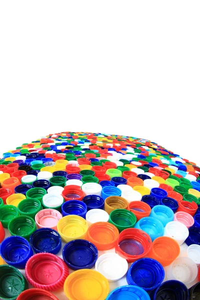 Color plastic caps from pet bottles — Stock Photo, Image