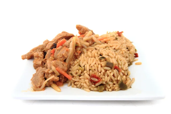 Soya meat and rice (vegetarian food) — Stock Photo, Image