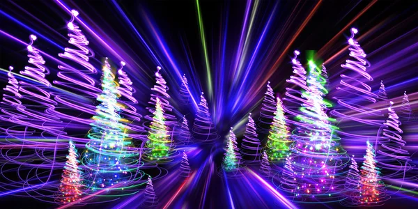 Christmas forest from the color lights — Stock Photo, Image