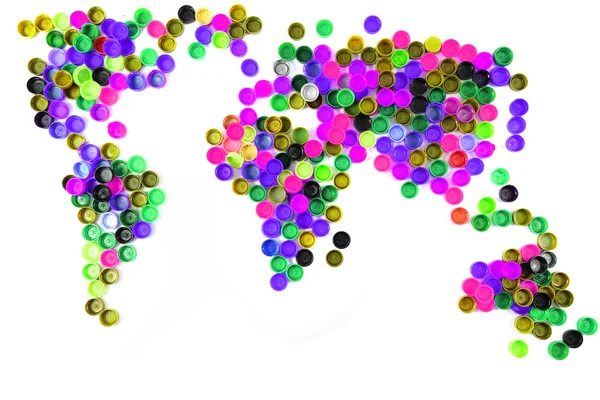 World map from plastic caps — Stock Photo, Image