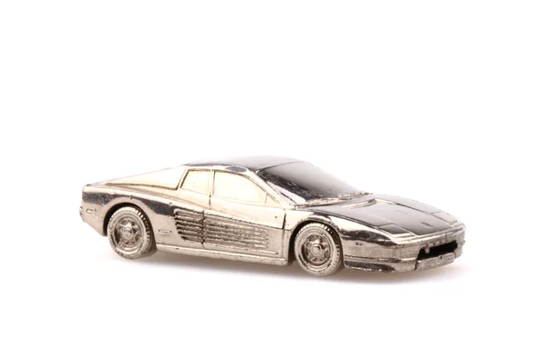 Model of sport car in silver metal isolated — Stock Photo, Image