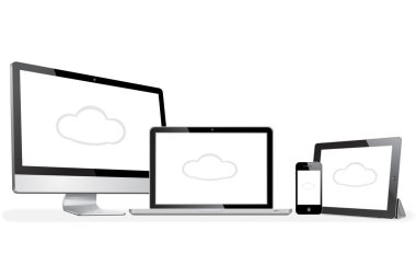 Vector illustration modern laptop, phone, tablet, computer apple style clipart