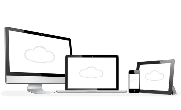 Ilustração vetorial laptop moderno, telefone, tablet, estilo de maçã de computador —  Vetores de Stock