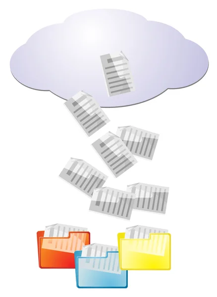 Dados da computação em nuvem em pastas de arquivos — Vetor de Stock