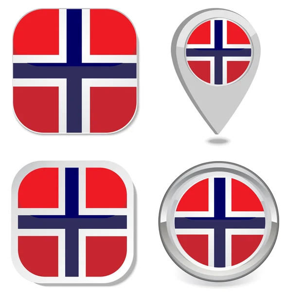 노르웨이 국기 아이콘 스티커 버튼 지도 포인트 마커 — 스톡 벡터