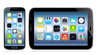 Tablet ve ekrandaki simge ile cep telefonu
