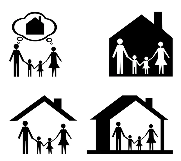 Familiensymbol und Haus isoliert auf weißem Hintergrund — Stockvektor