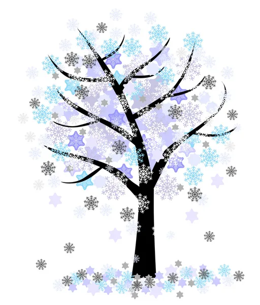 Árvore de inverno com flocos de neve — Vetor de Stock
