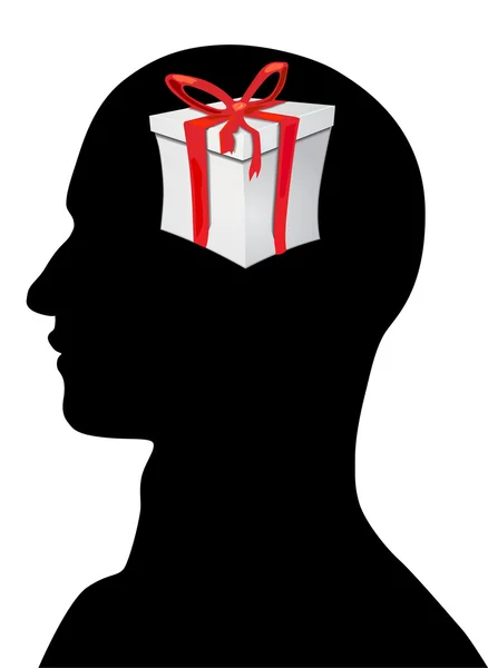 Gift in a male head — Stock Vector