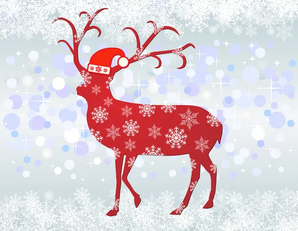 Reindeer with santa hat background — Stock Vector