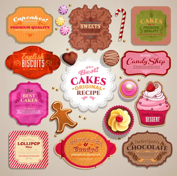 Vintage set of grunge stickers, labels and tags for coffee or bakery — Stock Vector