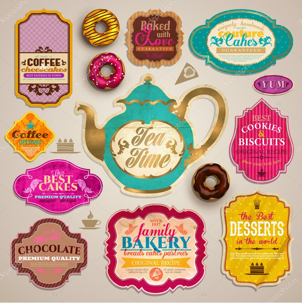 Vintage set of grunge stickers, labels and tags for coffee or