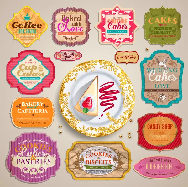 Vintage Valentine 's set of grunge stickers, labels and tags for cafe and bakery — стоковый вектор